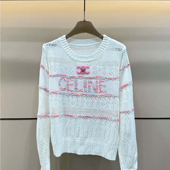 Celine Sweaters - Celine Cream and Pink Women's Sweater
